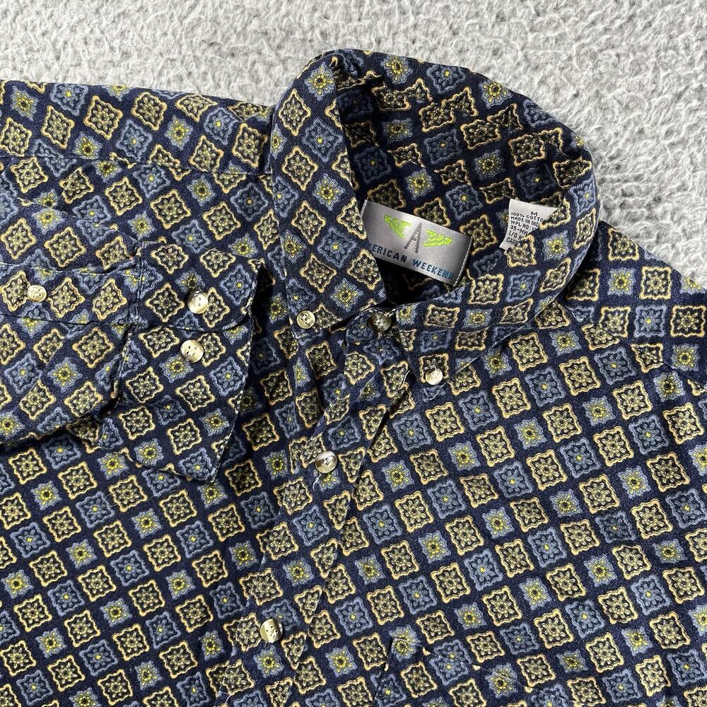 VTG 90s American Weekend Men’s M Shirt Geometric Medallion Tile Print Cotton LS